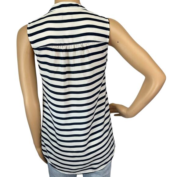 2/$15 J. Crew Draped Striped Tank Top Navy Blue White Button Front Size 00 - Picture 5 of 11